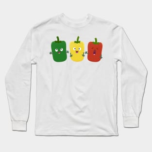 Cute bell pepper capsicum trio singing cartoon Long Sleeve T-Shirt